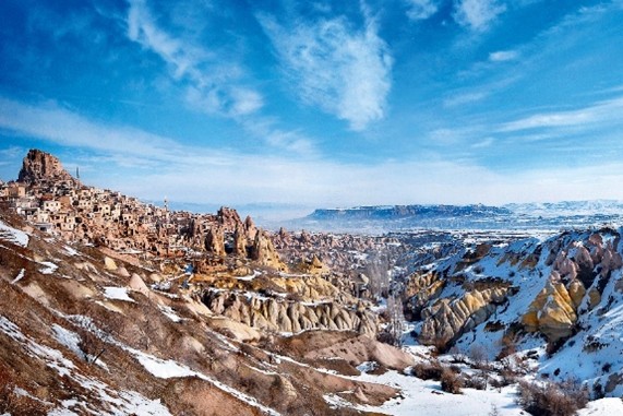 Snowy landscape in Cappadocia